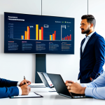 A professional, diverse group of sports marketing executives in a modern, well-lit collaborative office space. They are fully clothed in professional business attire, gathered around a large transparent digital display showing complex sports data analytics and fan engagement metrics. One executive is pointing thoughtfully at a data visualization, engaging in a strategic discussion with team members who are actively listening and taking notes. The atmosphere is dynamic and focused on innovation and data-driven decision-making. The scene features perfect anatomy, correct proportions, natural poses, and well-formed hands. High-quality professional photography, detailed, safe for work, appropriate content, fully clothed, professional.