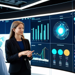 A group of diverse professionals, including a female sports executive and a male brand manager, engaged in a collaborative meeting in a bright, modern office. They are fully clothed in professional business attire. Large holographic screens in the background display abstract data visualizations and digital sports graphics, symbolizing technological integration in partnerships. The scene emphasizes strategic thinking and innovation. Perfect anatomy, correct proportions, natural pose, well-formed hands, proper finger count, natural body proportions. Safe for work, appropriate content, family-friendly, professional dress, high quality.