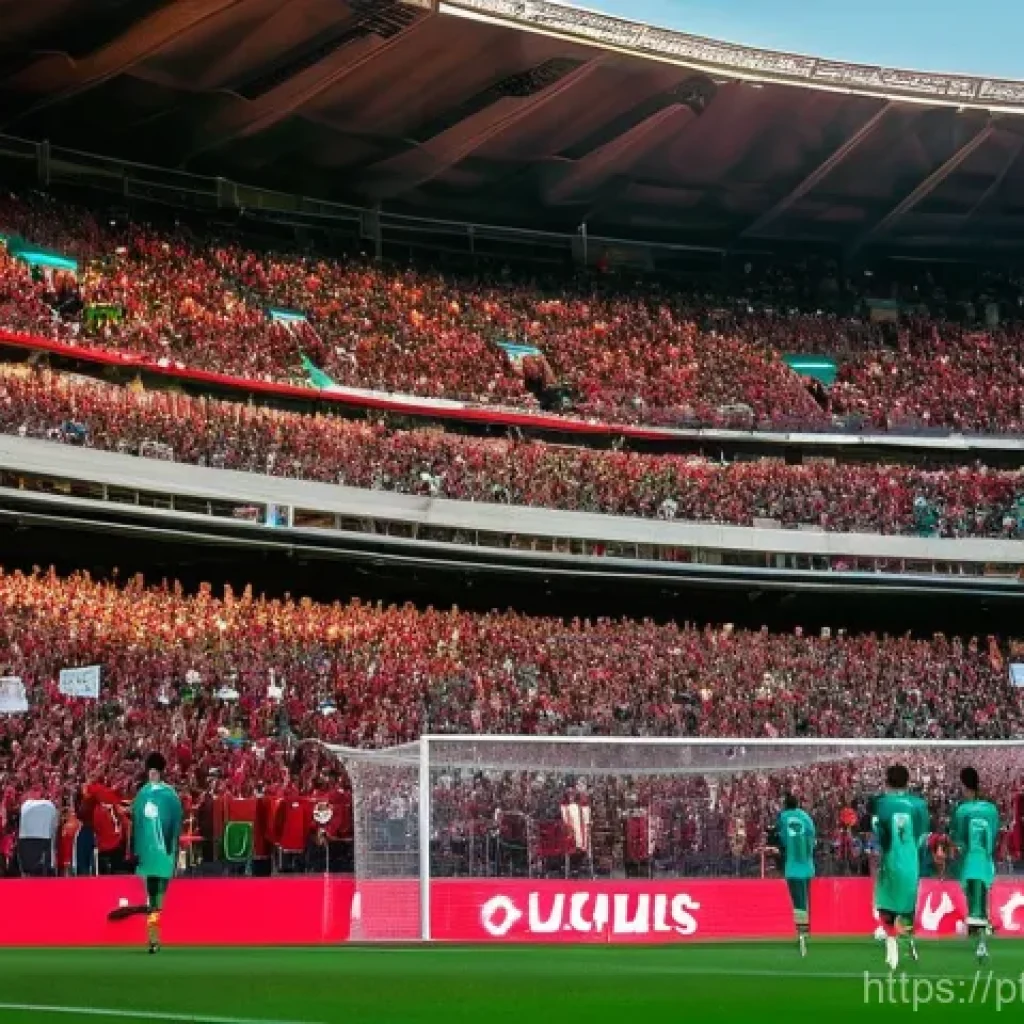 스포츠마케팅 전문가로 성장하는 법 - **Prompt:** A dynamic, wide shot of a bustling Portuguese football stadium during a major match. The...