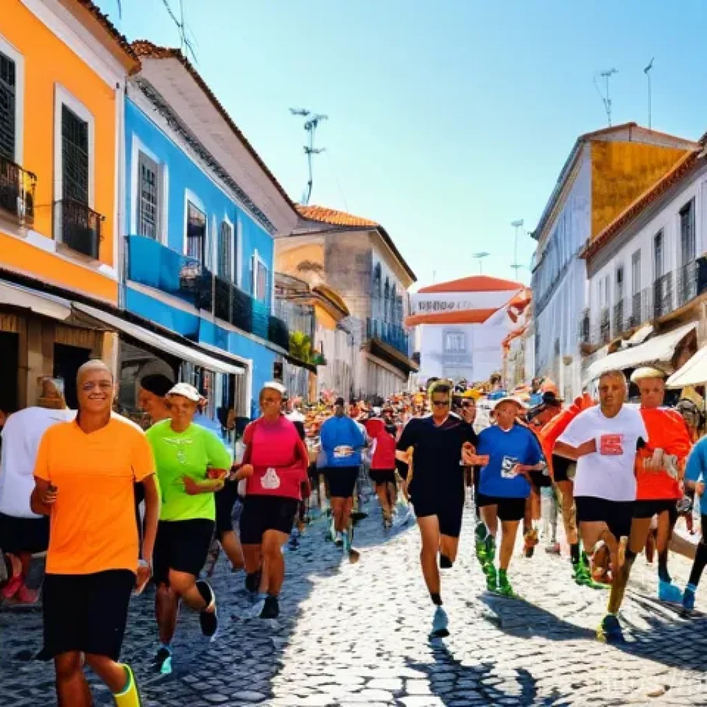스포츠 이벤트 홍보 콘텐츠 제작 팁 - **Prompt:** A vibrant and inclusive community street race taking place in a picturesque Portuguese c...