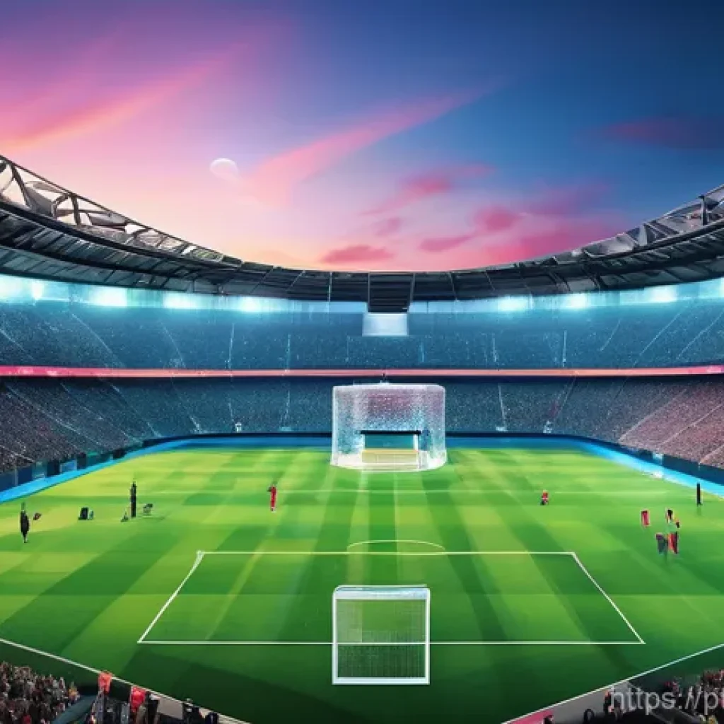 스포츠마케팅 분야의 성공적인 리더 사례 연구 - **Prompt:** A vibrant, futuristic sports stadium packed with a diverse and enthusiastic crowd of fan...