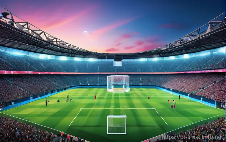 스포츠마케팅 분야의 성공적인 리더 사례 연구 - **Prompt:** A vibrant, futuristic sports stadium packed with a diverse and enthusiastic crowd of fan...