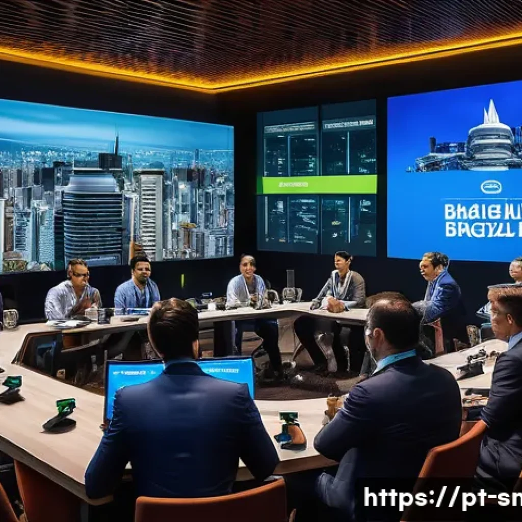스포츠마케팅 전문 컨설턴트가 되는 법 - A dynamic scene of a modern sports marketing conference in S&atilde;o Paulo, Brazil, showing diverse profes...