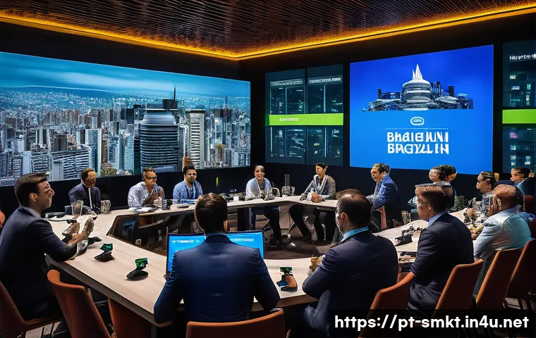 스포츠마케팅 전문 컨설턴트가 되는 법 - A dynamic scene of a modern sports marketing conference in São Paulo, Brazil, showing diverse profes...