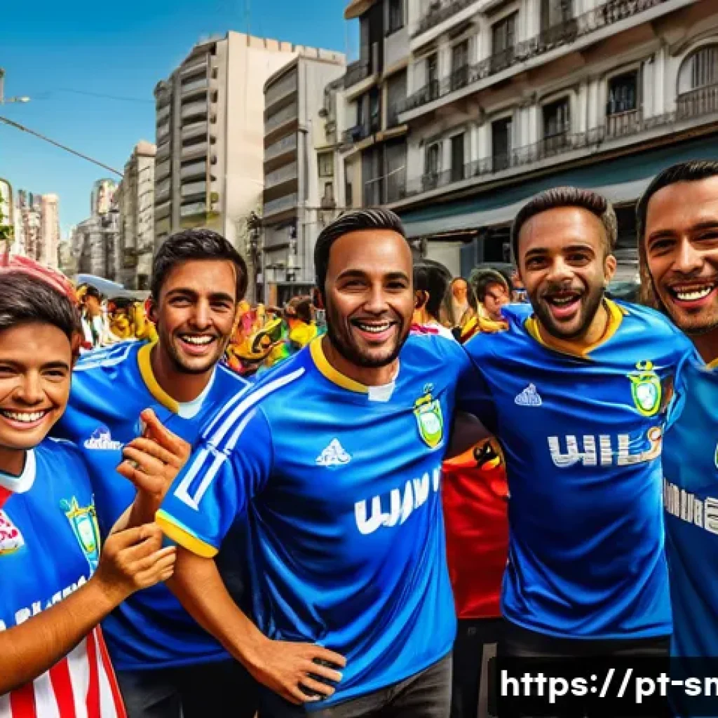 스포츠 구단의 글로벌 팬덤 확대 방법 - A vibrant scene of an international football fan event in São Paulo, Brazil, featuring diverse suppo...