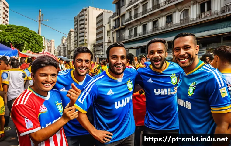 스포츠 구단의 글로벌 팬덤 확대 방법 - A vibrant scene of an international football fan event in S&atilde;o Paulo, Brazil, featuring diverse suppo...