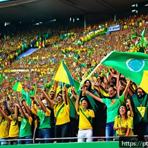 Home 33 스포츠마케팅과 브랜드 충성도 조사 사례 - A vibrant scene inside a large Brazilian football stadium during a local championship match, filled ...