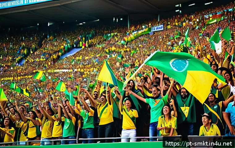 스포츠마케팅과 브랜드 충성도 조사 사례 - A vibrant scene inside a large Brazilian football stadium during a local championship match, filled ...