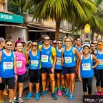 Home 19 스포츠 이벤트 기획과 운영에서의 성공 사례 - A vibrant street running event in a Brazilian urban neighborhood during daytime, showcasing clearly ...